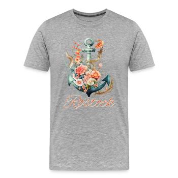 Rostock-Anker mit Blumen - Männer Premium Bio T-Shirt - Grau meliert - Vorne - Damien (186cm)