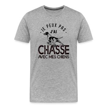 Je peux pas j'ai chasse avec mes chiens chasseur - T-shirt bio Premium Homme - gris chiné - Devant - Damien (186cm)