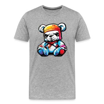 Ours en peluche / Peluche / Animal en peluche / Idée cadeau - T-shirt bio Premium Homme - gris chiné - Devant - Damien (186cm)