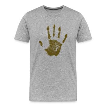 Handabdruck bemalte Identität Finger und Handfläche - Männer Premium Bio T-Shirt - Grau meliert - Vorne - Damien (186cm)