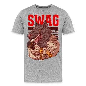 Rapper mit Wolfskopf und Tattoos - Männer Premium Bio T-Shirt - Grau meliert - Vorne - Damien (186cm)