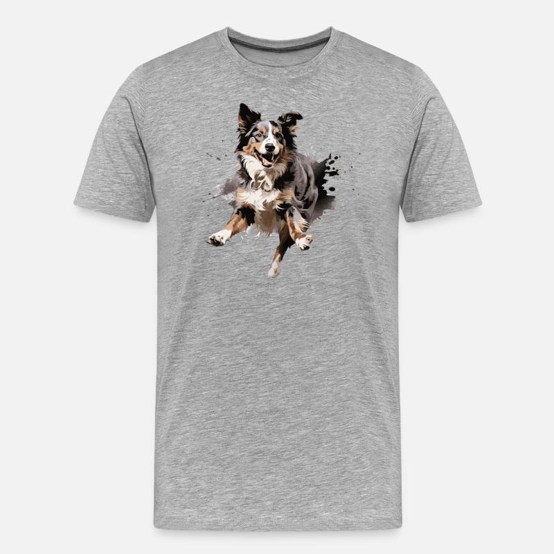 Australian Shepherd im Sprung Design - Männer Premium Bio T-Shirt - Grau meliert