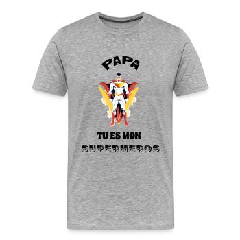 Papa mon superhéros - T-shirt bio Premium Homme - gris chiné - Devant - Damien (186cm)