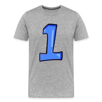 Ziffer 1 Blau - Nummer Eins - Männer Premium Bio T-Shirt - Grau meliert - Vorne - Damien (186cm)