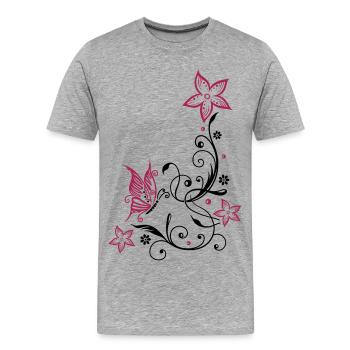 Florale Ranke mit Blüten und Schmetterling - Männer Premium Bio T-Shirt - Grau meliert - Vorne - Damien (186cm)