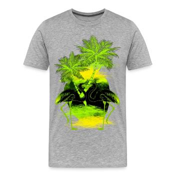 Palm flamingo green yellow - Men's Premium Organic T-Shirt - heather grey - Front - Damien (186cm)