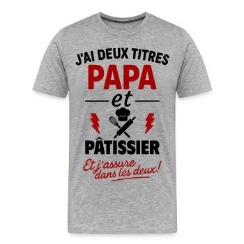 Papa Pâtissier Two Titles Humor - Men's Premium Organic T-Shirt - heather grey - Front - Damien (186cm)