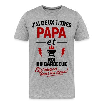 Dad King of the Barbecue Two Titles - Men's Premium Organic T-Shirt - heather grey - Front - Damien (186cm)