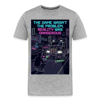 Réalité du joueur - T-shirt bio Premium Homme - gris chiné - Devant - Damien (186cm)