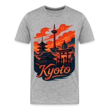 Kyoto Skyline – Design japonais - T-shirt bio Premium Homme - gris chiné - Devant - Damien (186cm)