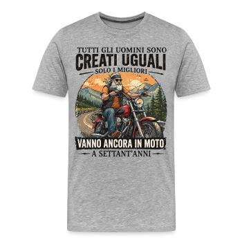 Motorrad Legende – Mit 70 Jahren noch im Sattel - Männer Premium Bio T-Shirt - Grau meliert - Vorne - Damien (186cm)