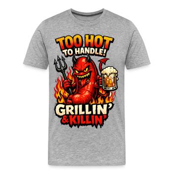 Satanische Grillwurst – Lustiges BBQ Horror Comic  - Männer Premium Bio T-Shirt - Grau meliert - Vorne - Damien (186cm)