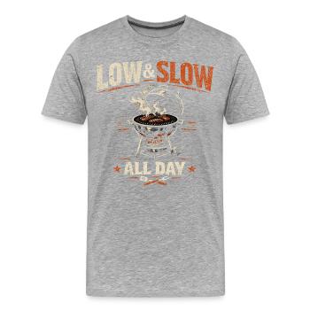 Niedriges und langsames Barbecue | Grillmeister-Geschenk - Männer Premium Bio T-Shirt - Grau meliert - Vorne - Damien (186cm)