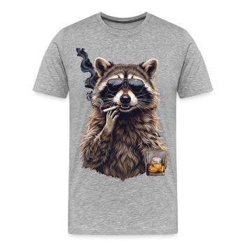 Waschbär Zigarre Whisky  - Männer Premium Bio T-Shirt - Grau meliert - Vorne - Damien (186cm)