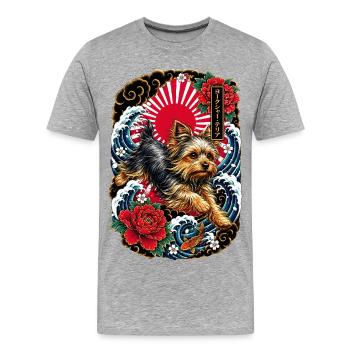 Yorkshire Terrier im Japan Tattoo Stil - Männer Premium Bio T-Shirt - Grau meliert - Vorne - Damien (186cm)