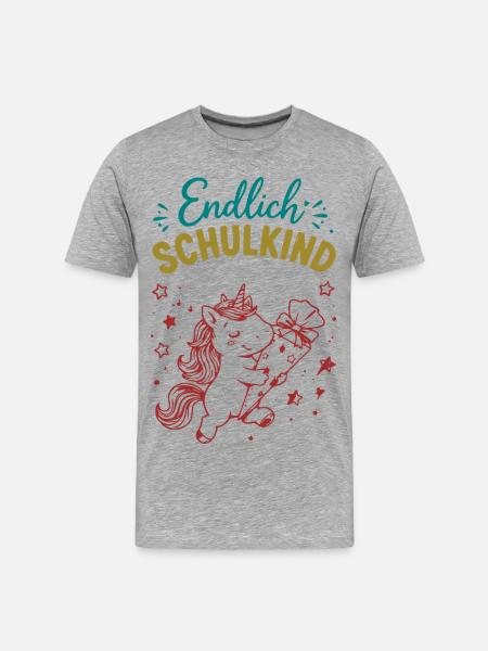 Endlich Schulkind Unicornenfreude - Männer Premium Bio T-Shirt - Grau meliert