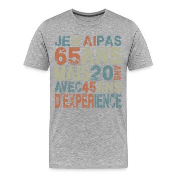 Je n ai pas 65 ans, anniversaire 65 ans - T-shirt bio Premium Homme - gris chiné - Devant - Damien (186cm)