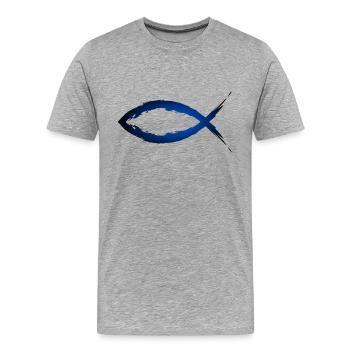 Christentum Fisch Symbol Religion - Männer Premium Bio T-Shirt - Grau meliert - Vorne - Damien (186cm)
