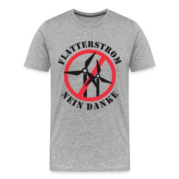 Flatterstrom Nein Danke, Windkraft Nein Danke - Männer Premium Bio T-Shirt - Grau meliert - Vorne - Damien (186cm)