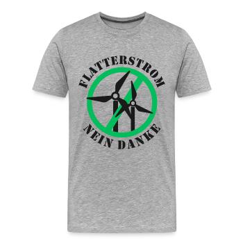 Flatterstrom Nein Danke, Windkraft Nein Danke - Männer Premium Bio T-Shirt - Grau meliert - Vorne - Damien (186cm)