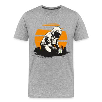 Renouveau Nucléaire - T-shirt bio Premium Homme - gris chiné - Devant - Damien (186cm)