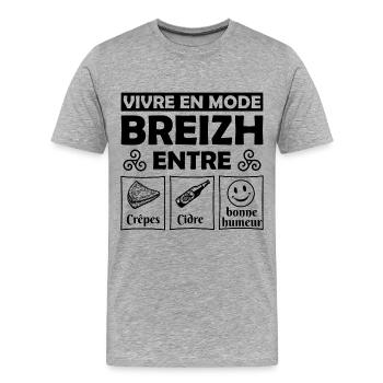 vivre en mode breizh entre Crepes cidre humeur,BZH - T-shirt bio Premium Homme - gris chiné - Devant - Damien (186cm)