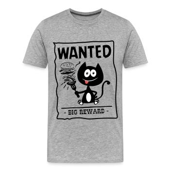 Gesucht, gierige Katze gesucht! Humor Katze! - Männer Premium Bio T-Shirt - Grau meliert - Vorne - Damien (186cm)