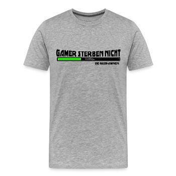 Gamer sterben nicht - Männer Premium Bio T-Shirt - Grau meliert - Vorne - Damien (186cm)