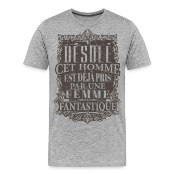 "Une femme fantastique" - T-shirt bio Premium Homme - gris chiné - Devant - Damien (186cm)