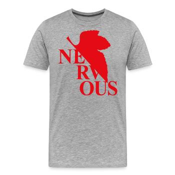 EVA NERVous Logo Parodie - Männer Premium Bio T-Shirt - Grau meliert - Vorne - Damien (186cm)