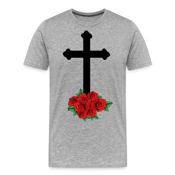 Roses Mourning Death Cross Funeral Beyond Grave - Men's Premium Organic T-Shirt - heather grey - Front - Damien (186cm)