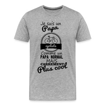 Papa cycliste,vélo,père - T-shirt bio Premium Homme - gris chiné - Devant - Damien (186cm)
