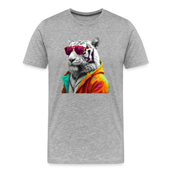 Tiger mit Sonnenbrille Bunt Coole Tiger Waldtier - Männer Premium Bio T-Shirt - Grau meliert - Vorne - Damien (186cm)