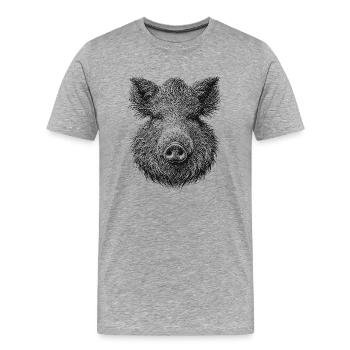 Wildschwein - Männer Premium Bio T-Shirt - Grau meliert - Vorne - Damien (186cm)