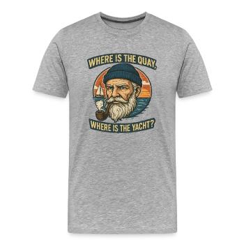 Wo ist der Kai, wo ist die Yacht - Männer Premium Bio T-Shirt - Grau meliert - Vorne - Damien (186cm)
