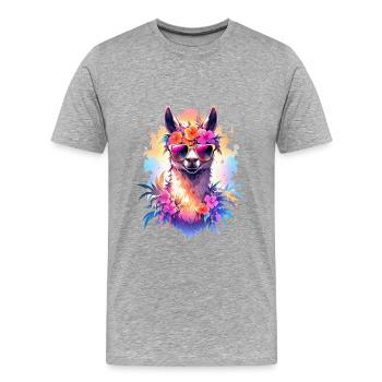 Lama - Männer Premium Bio T-Shirt - Grau meliert - Vorne - Damien (186cm)