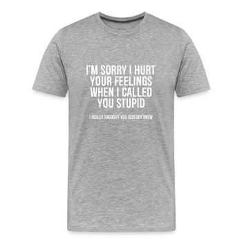 Je suis désolé de t’avoir blessé - T-shirt bio Premium Homme - gris chiné - Devant - Damien (186cm)