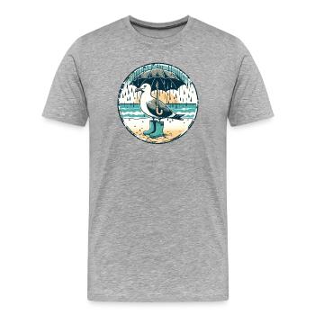 Bunte Pop Art Möwe Gummistiefel und Regenschirm - Männer Premium Bio T-Shirt - Grau meliert - Vorne - Damien (186cm)