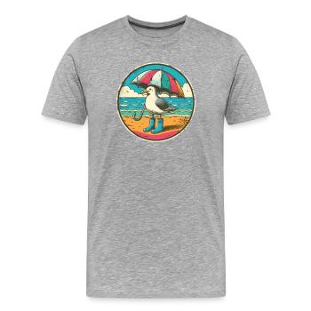 Pop Art Möwe mit Gummistiefel und Regenschirm - Männer Premium Bio T-Shirt - Grau meliert - Vorne - Damien (186cm)