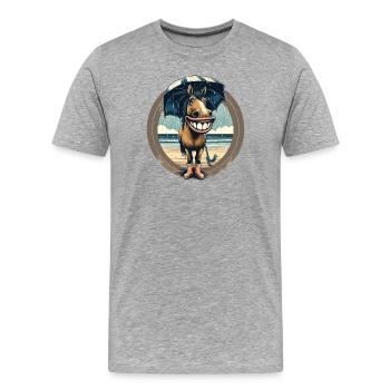 Lachendes Pferd mit Gummistiefel und Regenschirm - Männer Premium Bio T-Shirt - Grau meliert - Vorne - Damien (186cm)