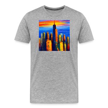Gratte-ciel de New York au coucher du soleil - T-shirt bio Premium Homme - gris chiné - Devant - Damien (186cm)