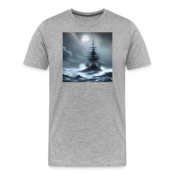 Schiff im Sturm bei Vollmond - Männer Premium Bio T-Shirt - Grau meliert - Vorne - Damien (186cm)