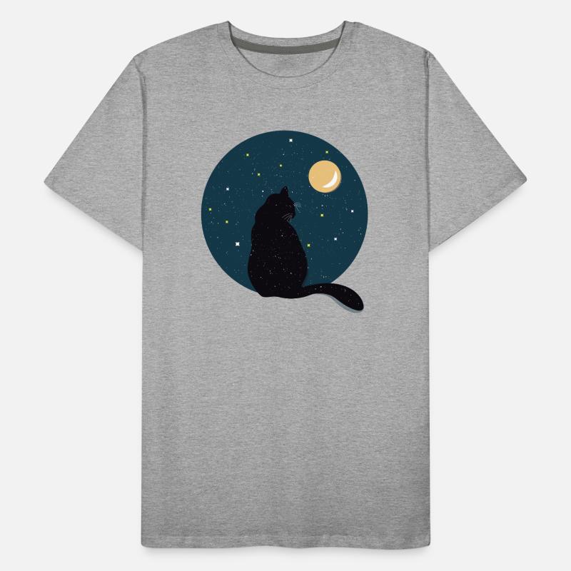 Schwarze Katze vor Mond Geschenk Idee Männer Premium Bio T-Shirt