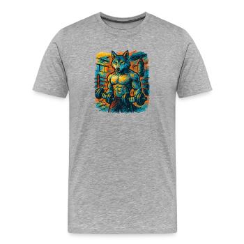 Wolf-strong gym strength - Men's Premium Organic T-Shirt - heather grey - Front - Damien (186cm)