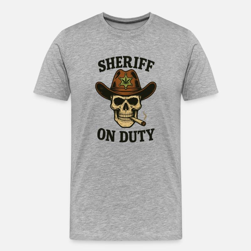 Sheriff Totenschädel mit Zigarre und Abzeichen - Männer Premium Bio T-Shirt - Grau meliert