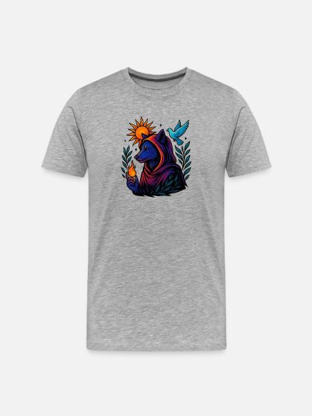 Flamme des Geistes – Kosmische Wolfskunst - Männer Premium Bio T-Shirt - Grau meliert