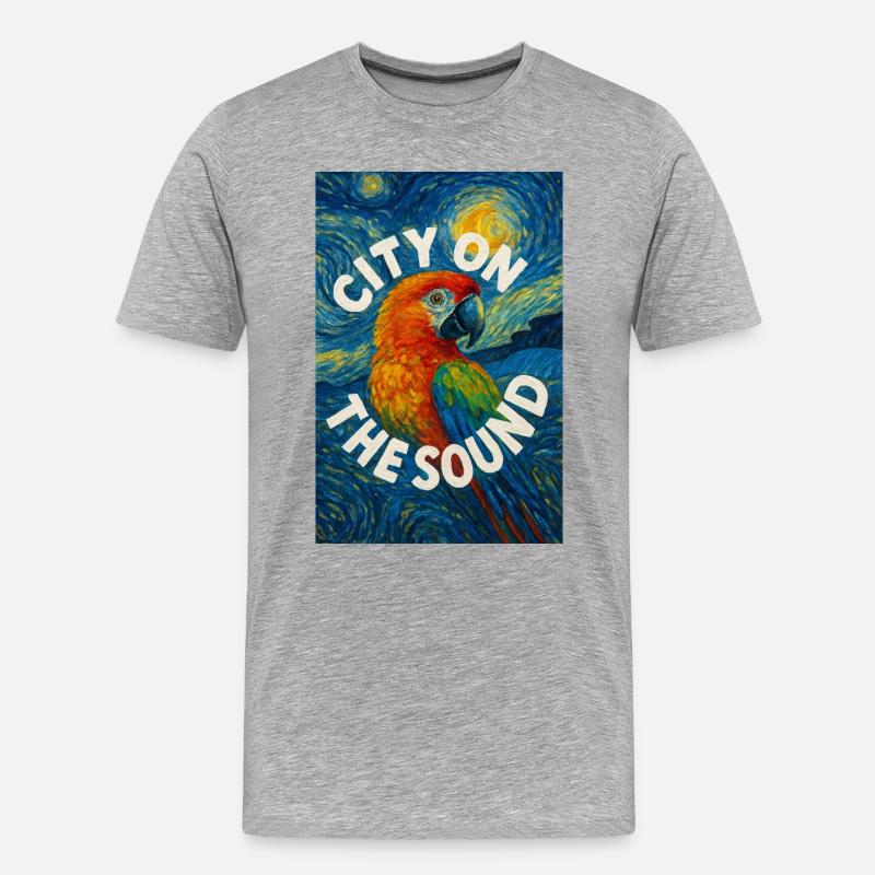 Vibrant_Macaw_Amidst_Swirling_Post-Impressionis - Männer Premium Bio T-Shirt - Grau meliert