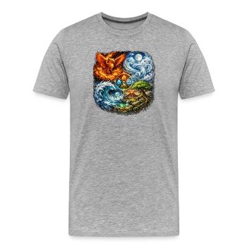Phénix, Feu, Eau, Terre, Symbolisme - T-shirt bio Premium Homme - gris chiné - Devant - Damien (186cm)