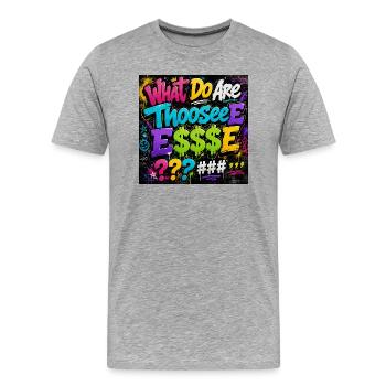 Neon Graffiti Dollarzeichen und Fragezeichen - Männer Premium Bio T-Shirt - Grau meliert - Vorne - Damien (186cm)