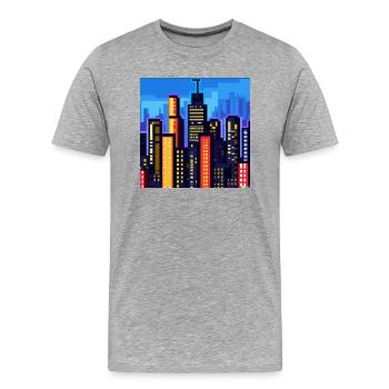Belebte Skyline im farbenfrohen Pixel-Art-Style - Männer Premium Bio T-Shirt - Grau meliert - Vorne - Damien (186cm)